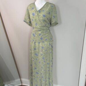 Norton McNaughton Olive Green Skirt Set with Periwinkle Floral Print